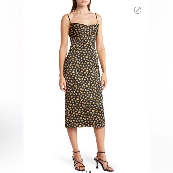 WeWoreWhat Cowl Ditsy Daisies Midi Dress size 0 NWT - Picture 5 of 11